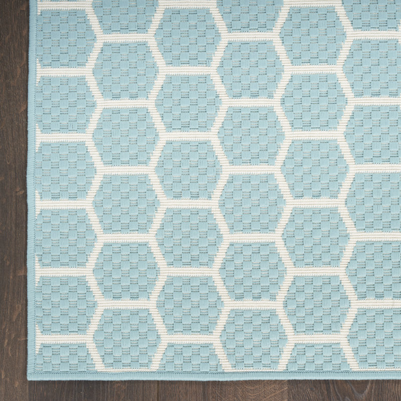 Kyee Geometric Reversible Indoor / Outdoor Area Rug in Aqua, Runner 2'2" x 8'