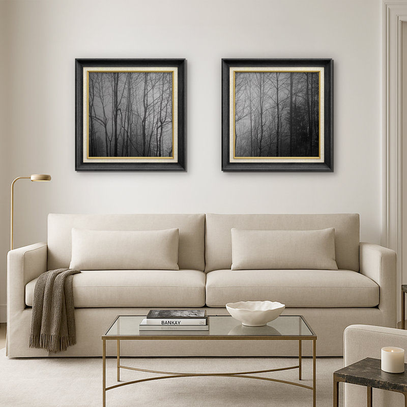 Bois sombre silencieux la nuit, arbre monochrome, forêt, nature, illustrations, art moderne, image minimale