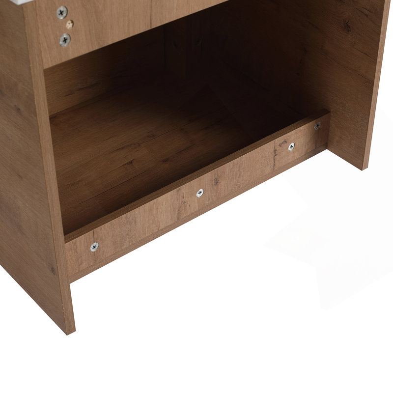 Meuble-lavabo mural 60 po avec lavabo d'art en céramique et 1 tablette de rangement, porte à fermeture en douceur, emballage KD, contreplaqué