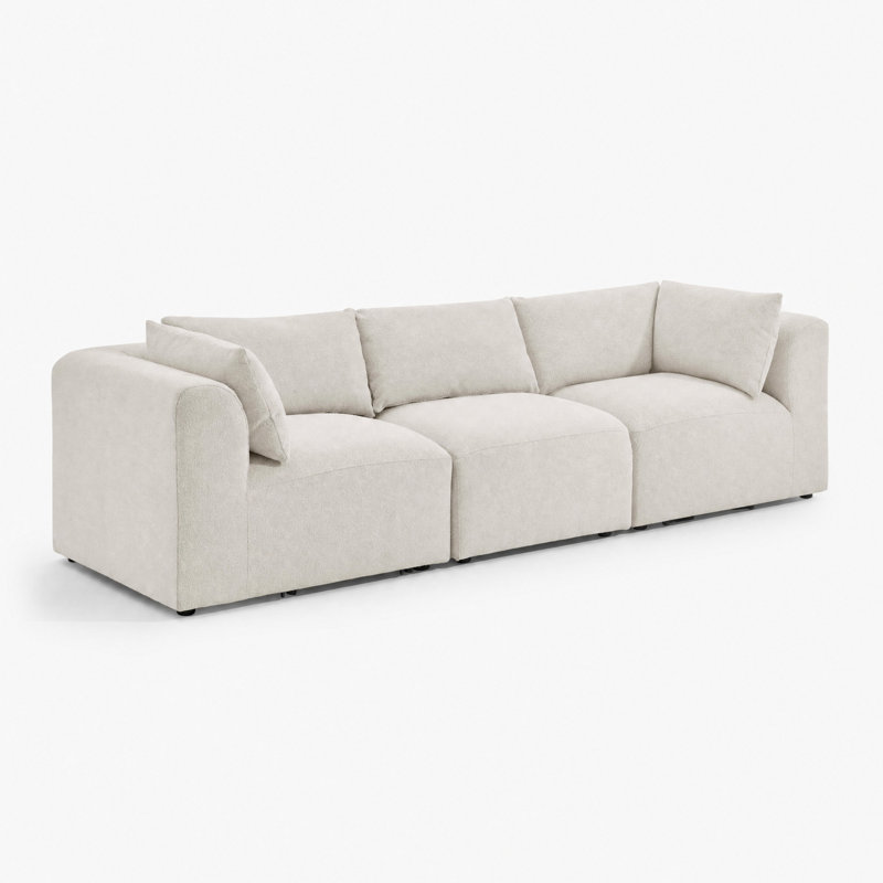 Driftwood Upholstered Boucle Fabric 2 Seater / 3 Seater Modular Sofa - Chunky Silhouette Design, Cream, 3 Seat Sofa