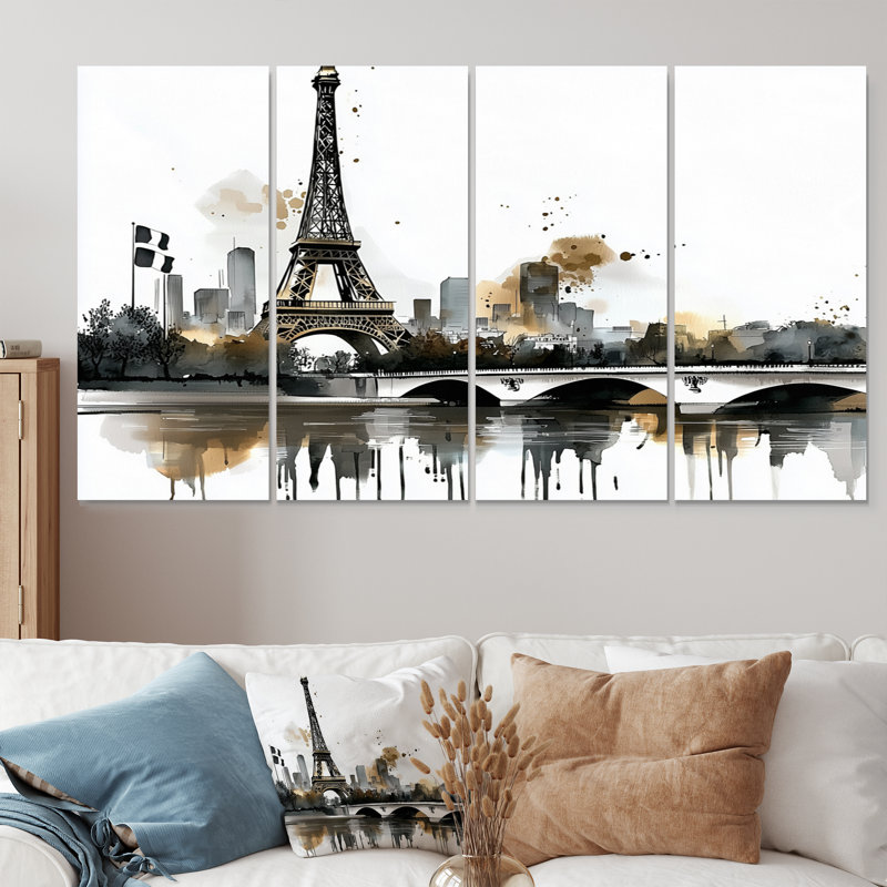 Abstrait Paris Eiffel Twilight Tower III - France, décoration murale - art mural traditionnel, 4, H 28 po x l 48 po