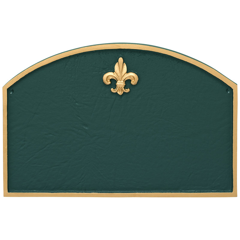 Plaque d’adresse murale sur 1 ligne fleur de lis, Vert chasseur / Or