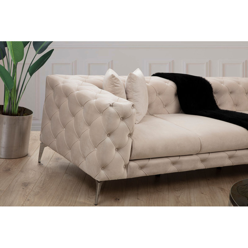 Upholstered L-Shaped Sectional Symmetrical, Beige Polyester Blend
