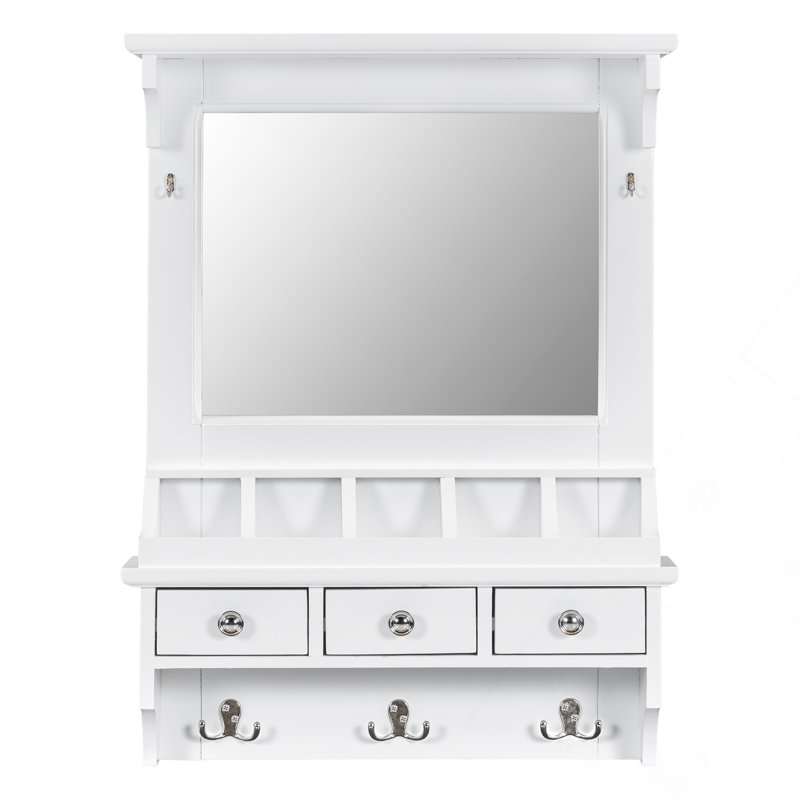Meuble-lavabo flottant avec grand miroir, meuble-lavabo mural avec tiroirs, crochets à pochettes, rangement décoratif pour petits espaces, blanc