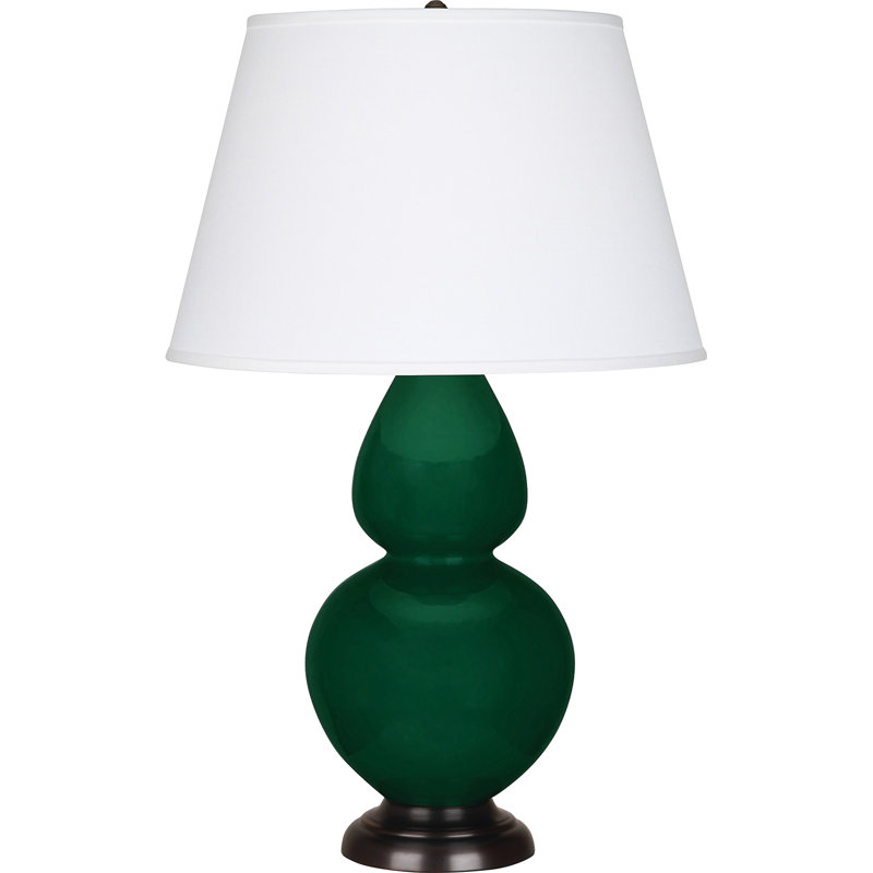 Lampe de table double gourde en céramique, Perle, Jungle glacé / bronze, Bronze
