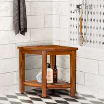 Corner Teak Shower Bench with Shelf - Great For Small Spaces! I