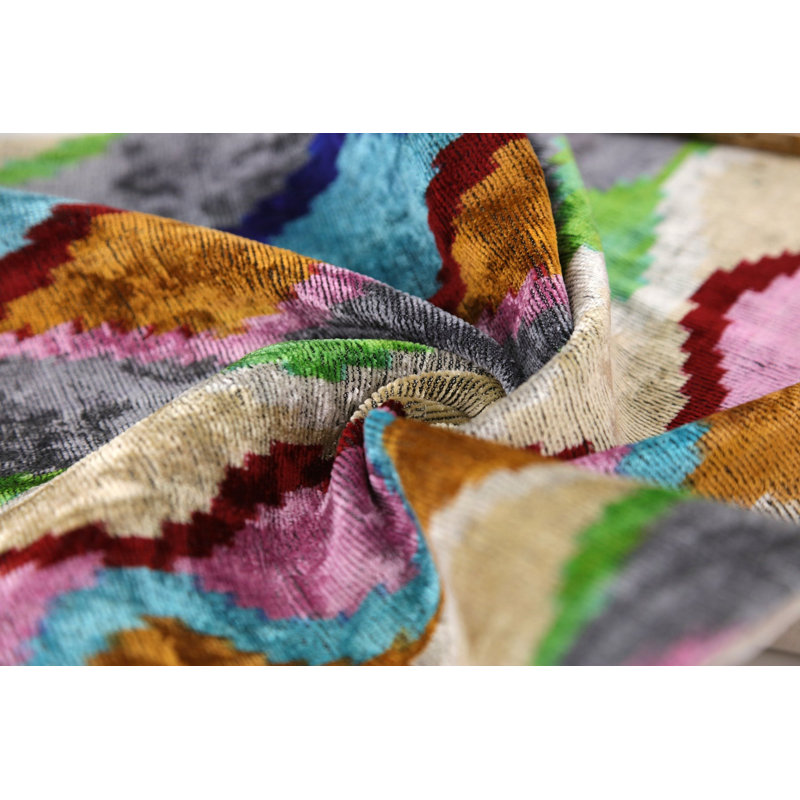 Handmade 16X16 Velvet Pillow – Multicolor Zigzag Ikat Pattern