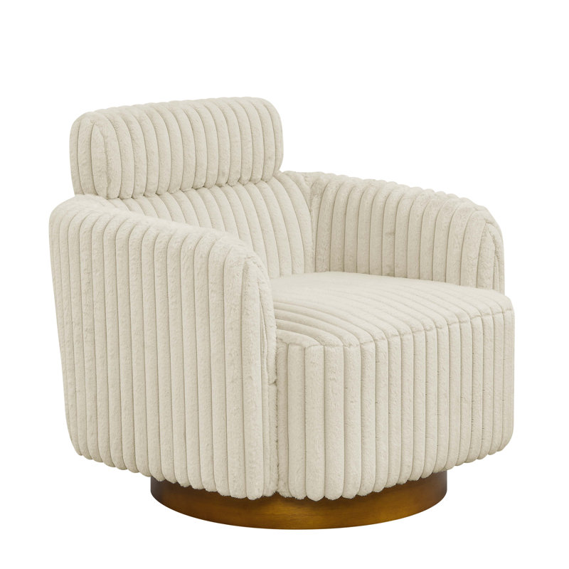 Luxe Velvet Swivel Chair, Cream Corduroy