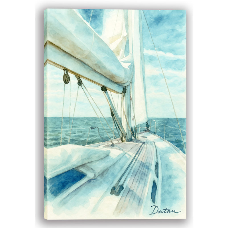 «Open Sea Journey» - Art sur toile aquarelle nautique, H 36 po x l 24 po