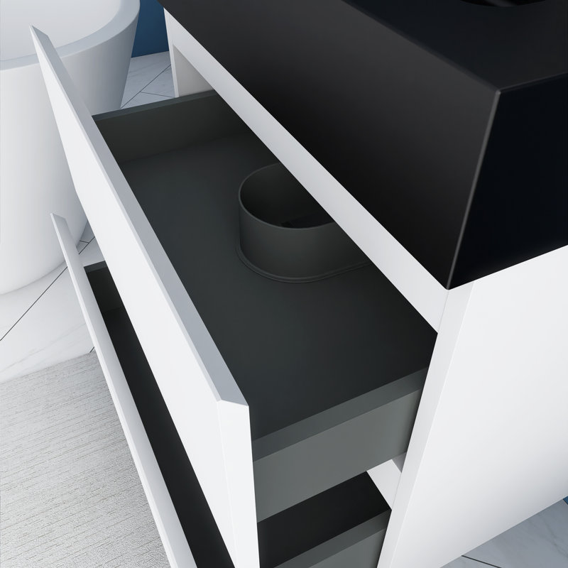 Meuble-lavabo simple mural 24 po avec lavabo en résine intégré, Blanc lustré