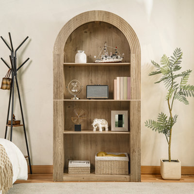 Mid Century Modern 4-Tier Arched Bookcase with Open Display Storage Shelf by George Oliver
