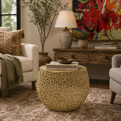 Dunia Aluminum Metal Coral Abstract Side End Accent Table, 19" x 18" x 16"