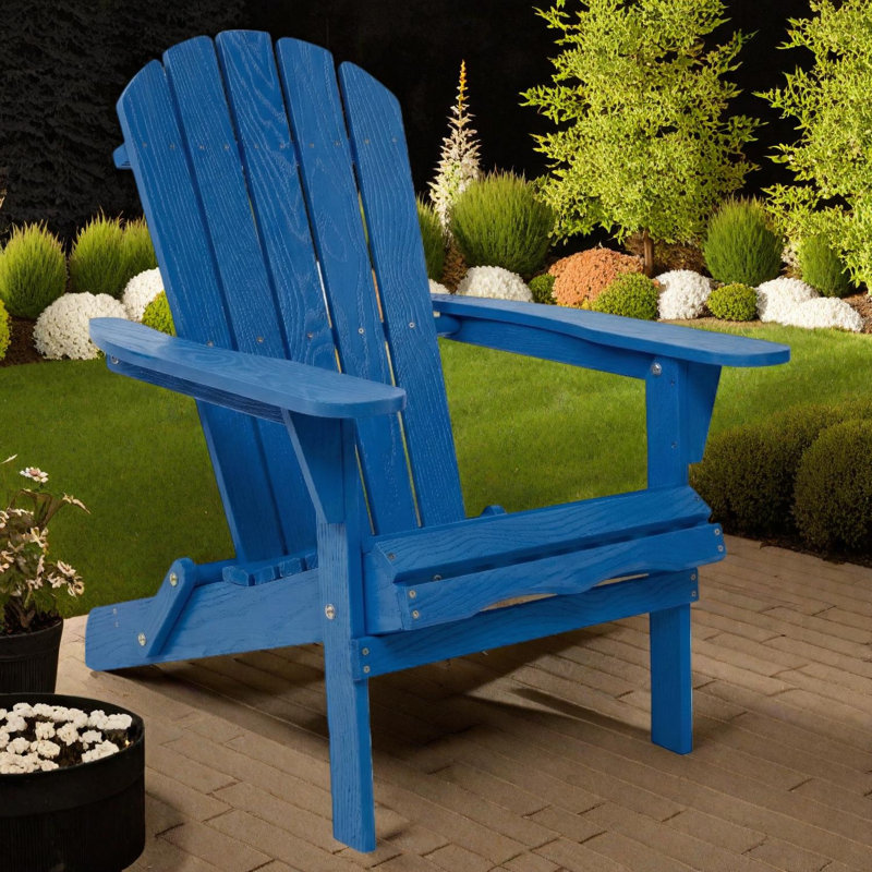 Chaise Adirondack pliante en bois embossé avec dossier et siège préassemblés, Navy