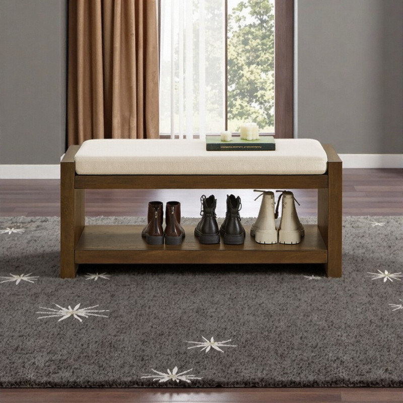 Banc de rangement avec repose-pieds et coussin amovible Panora, Ivoire ivoire