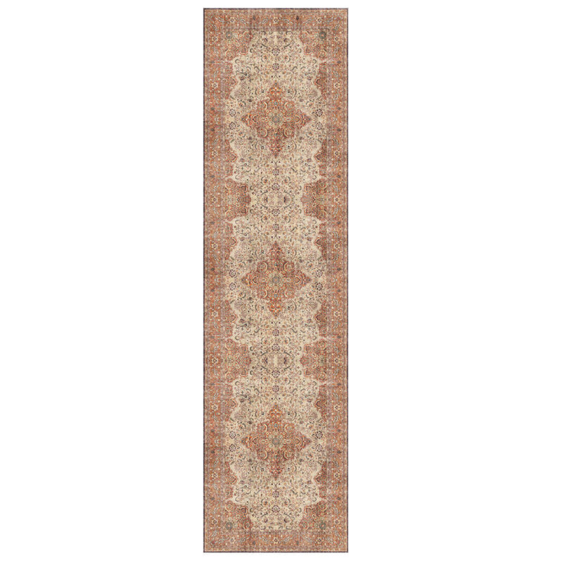 Tapis décoratif brun et beige en polyester oriental doux au toucher, Rectangle 5 pi 3 po x 7 pi 7 po