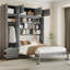 Grand lit escamotable mural avec armoires de rangement, tablettes, garde-robe et tiroirs, lit pliant peu encombrant, gris-163287869