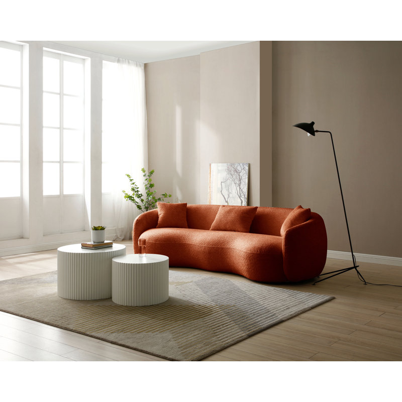 Canapé courbé Mid-Century moderne, canapé en tissu Boucle pour chambre à coucher, bureau, appartement, Orange