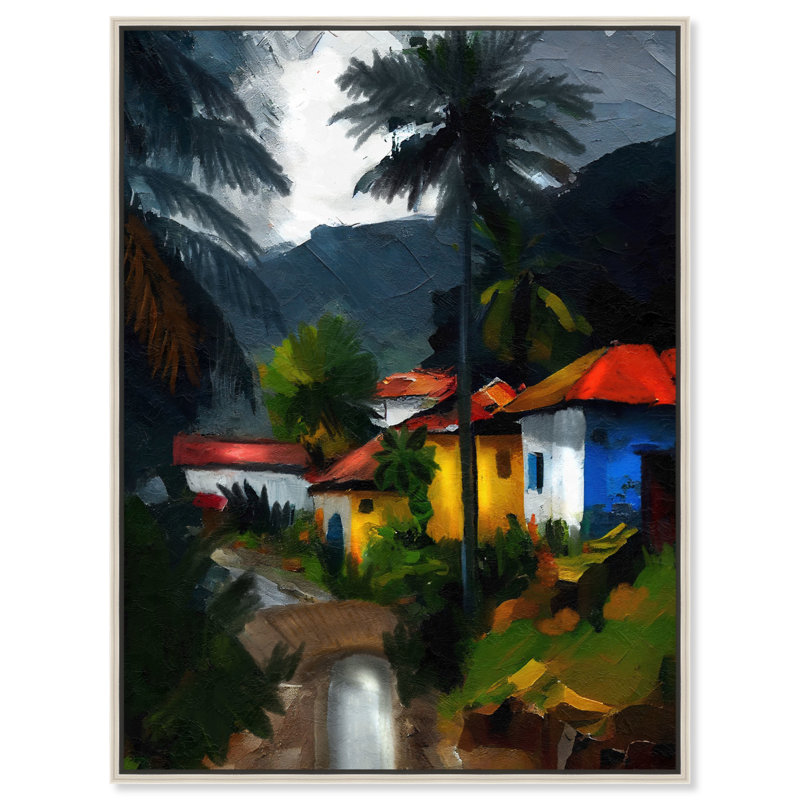 Pueblecito Magico, toile espagnole par Art Remedy, Cadre argenté, H 46 po x l 37 po
