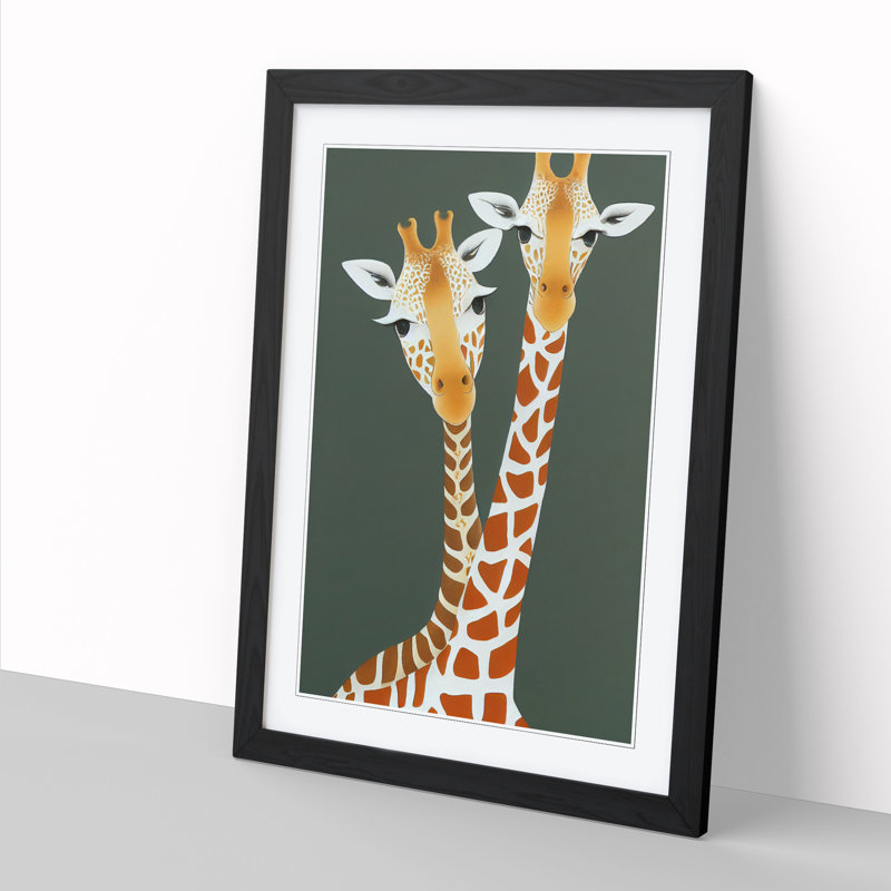 FRM-V0523-1072X Giraffe Duo - Single Picture Frame Print, Black Framed, 34cm H x 25cm W x 2cm D