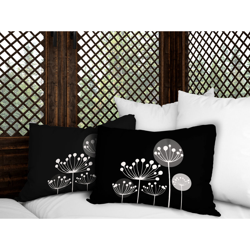 Floral Outdoor Reversible Throw Pillow, Black