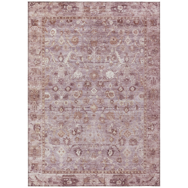 Tapis intérieur/extérieur oriental lavable rose poudré et ivoire 3 m x 4,2 m