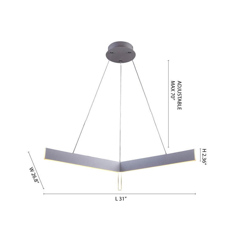 3-Light Grey LED Chandelier With Acrylic Diffusers, Light Gray