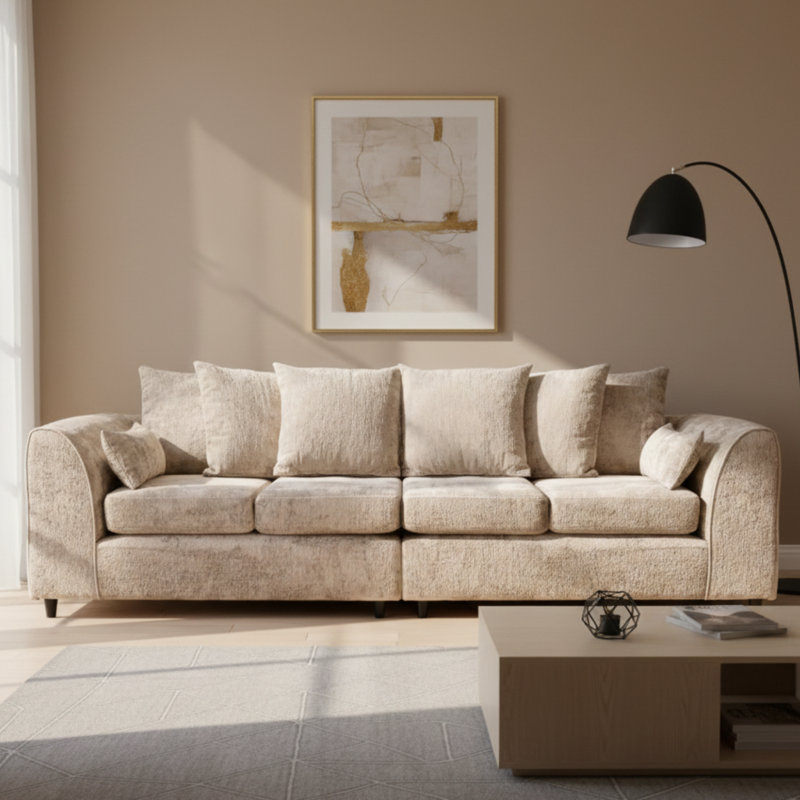 4 Seater Chenille Sofa, Beige