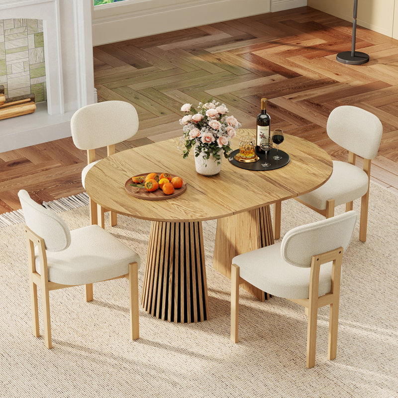 Ensemble de table de salle à manger ovale extensible, table de salle à manger en panneau de fibres à densité moyenne ronde à ovale de 39,37 po à 70,87 po, mobilier de salle à manger de luxe moderne et peu encombrant