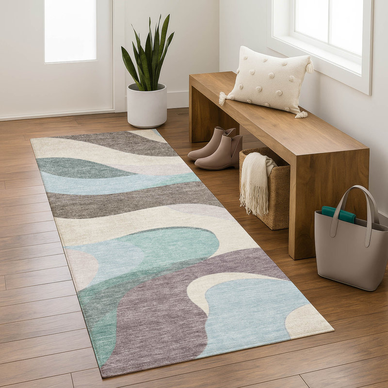 Premium Machine Washable Mayfield AMF2186 swirls Rug, 2'3" x 7'6" Runner, Taupe