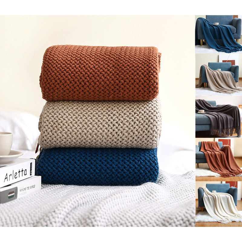 Knitted Throw Blanket, Gray