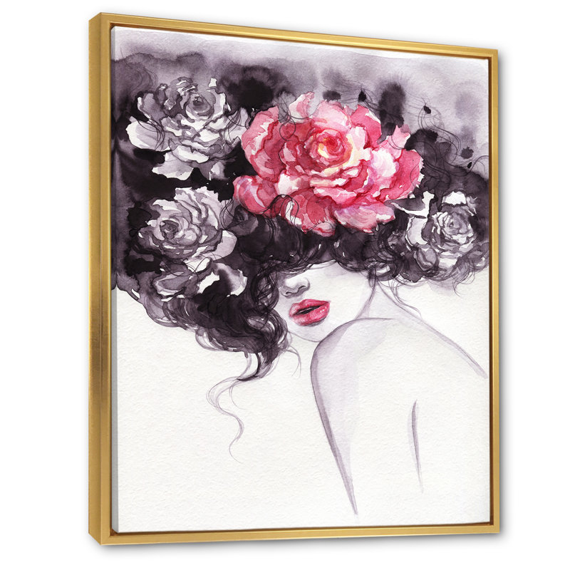 Illustration florale sensuelle sur toile Glam, H 20 po x l 12 po x P 1,5 po, Toile avec cadre flottant or