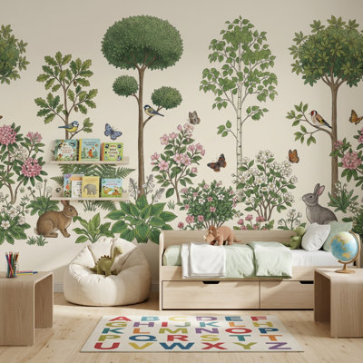 Papier peint botanique paysage de jardin amovible