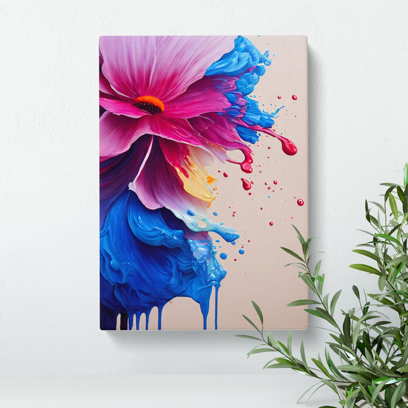 Paint Drip Flower No.5 Abstract - Wrapped Canvas Painting, 50cm H x 35cm W x 3cm D