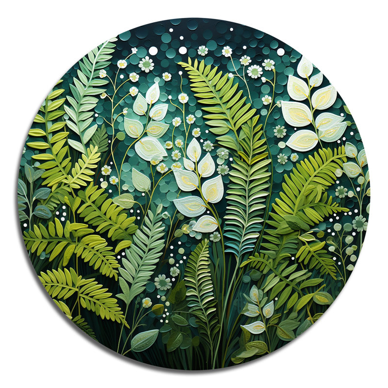 Ferns Plant Ethereal Whispers II - Art floral rond en métal, H 23 po x l 23 po