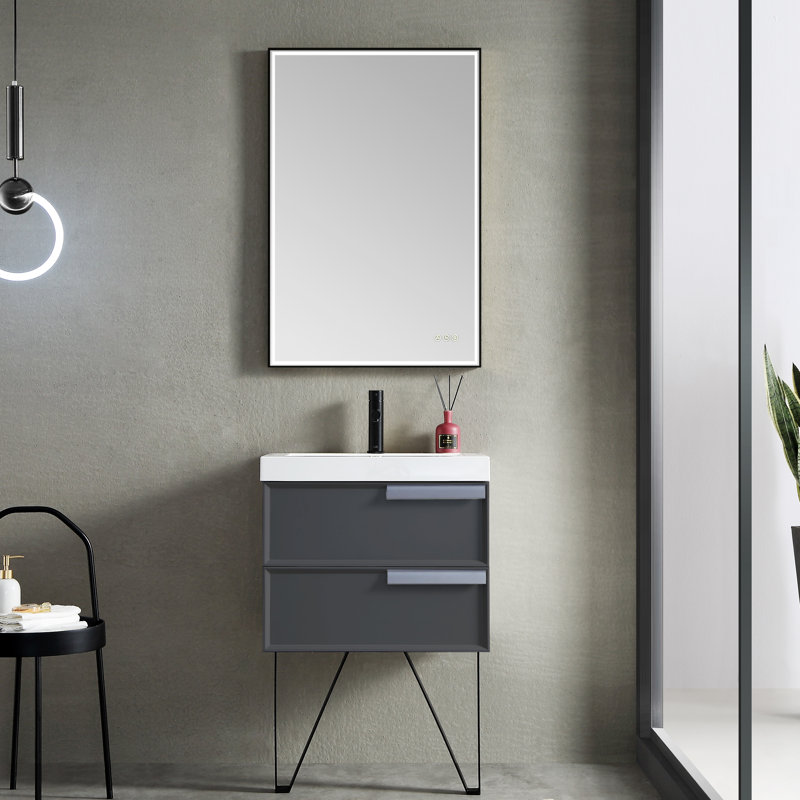 Meuble-lavabo de salle de bain simple 24 po Tyonna, Gris mat