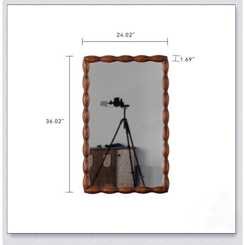 Mid-Century Modern Swirl Wood Frame Mirror - Solid Wood & MDF Full-Length Wall-Mounted Mirror For Bedroom And Living Room, Brown Decorative Accent