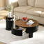 Ensemble de 2 tables basses rondes gigognes, table basse avec tiroir de rangement, table centrale en plastique pour le salon, grand: 27,56 po, petit: 19,69 po-1508501465