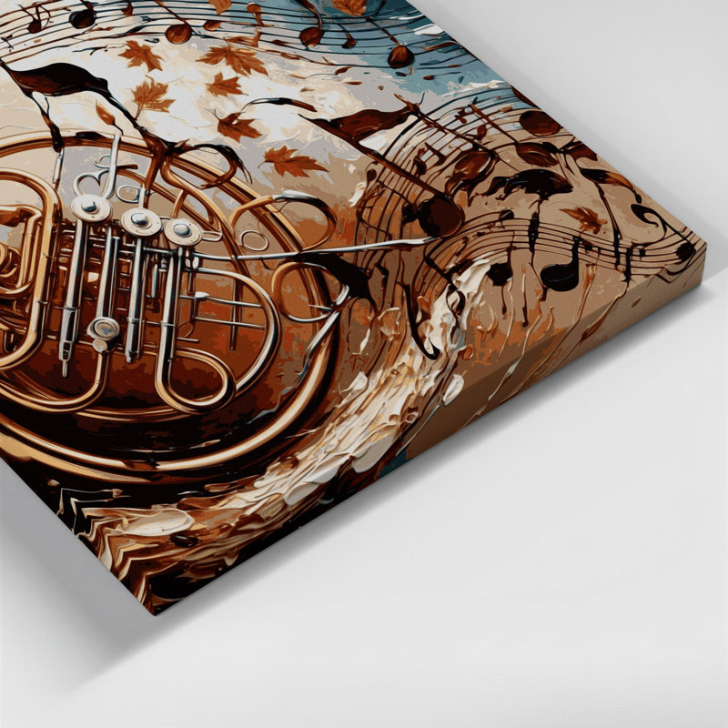 «Music French Horn», art mural sur toile beige, H 11 po x l 14 po