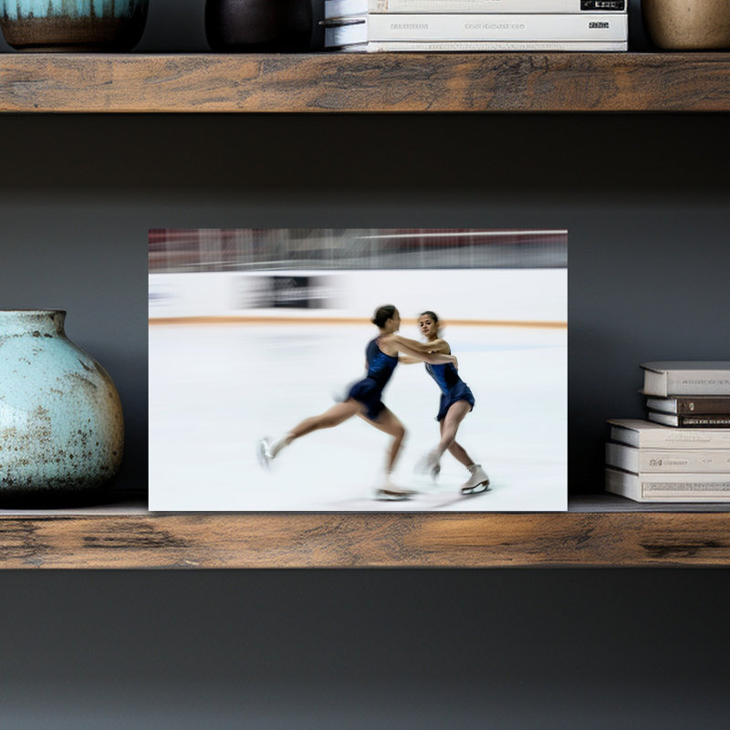 Dynamic Ice Skaters Elegant Contemporary Winter Wall Art Print 1 Piece Wrapped Canvas Wall Art, 30.48cm H x 45.72cm W