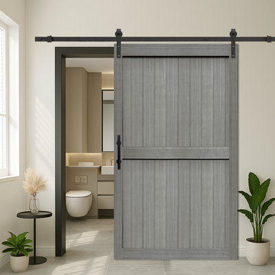 MDF Barn Door with Sliding Door Hardware Kit,Covered with Water-Proof PVC Surface