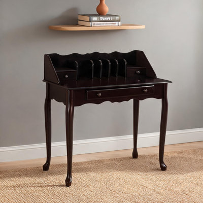 Traditional Secretary Desk with Storage Drawers and Vertical Slots, 36-Inch Rectangular MDF Top, Brown Finish