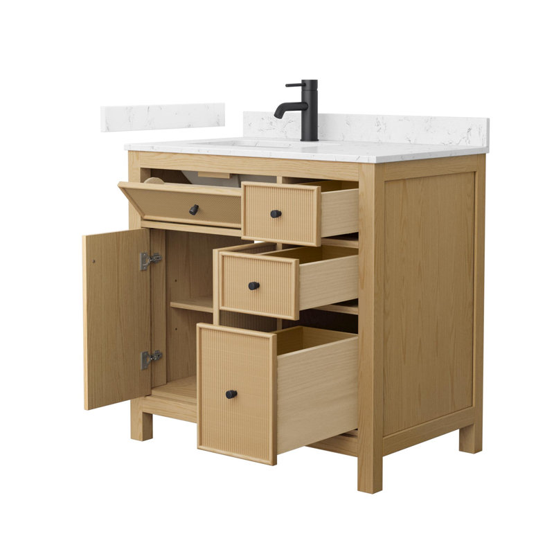Pendry 36" Freestanding Single Bathroom Vanity with Cultured Marble Top, Single-Hole, White Carrara Cultured Marble