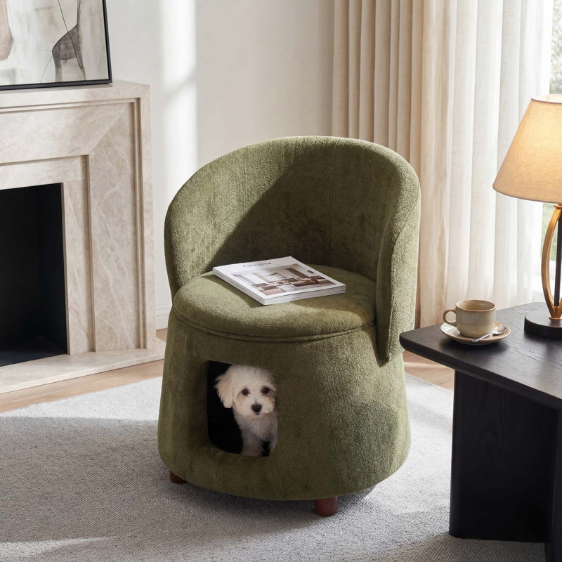 Convertible Pet Friendly Accent Chair with Hidden Pet Nook and Sturdy Support Legs, Tissu vert