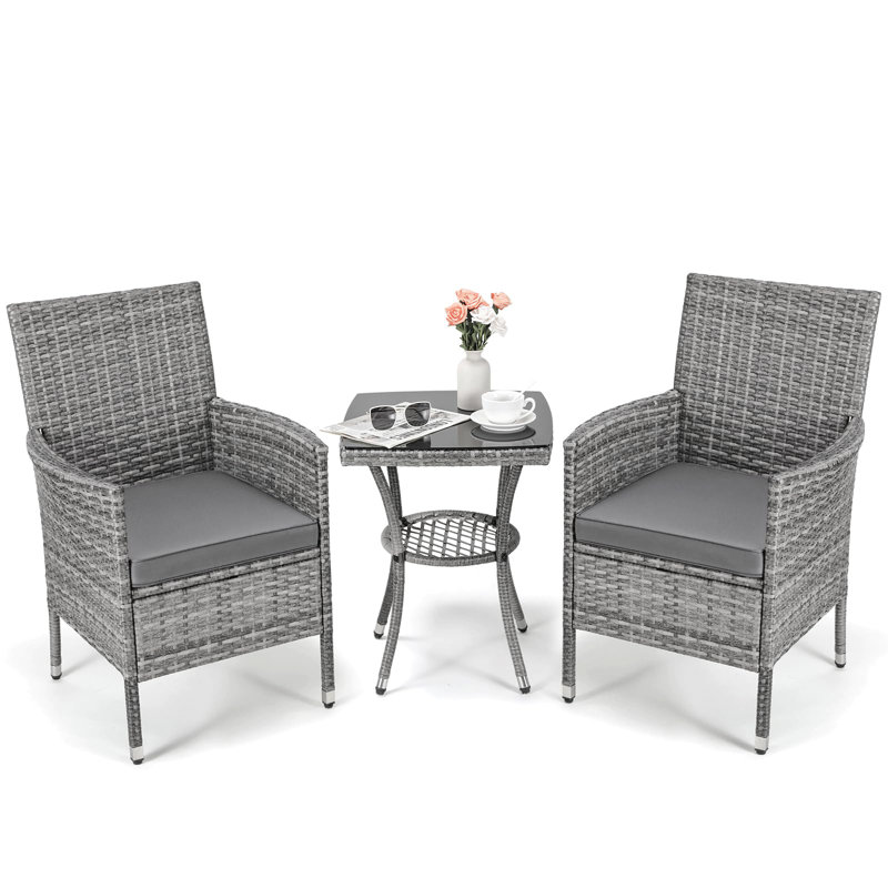 Balcony Furniture Set, 3-piece Rattan Garden Furniture Set, Polyrattan Lounge Set, Balcony Lounge Set, Garden Lounge Set, Polyrattan Garden Furniture Set, Balcony Furniture Set With Cushions And Glass