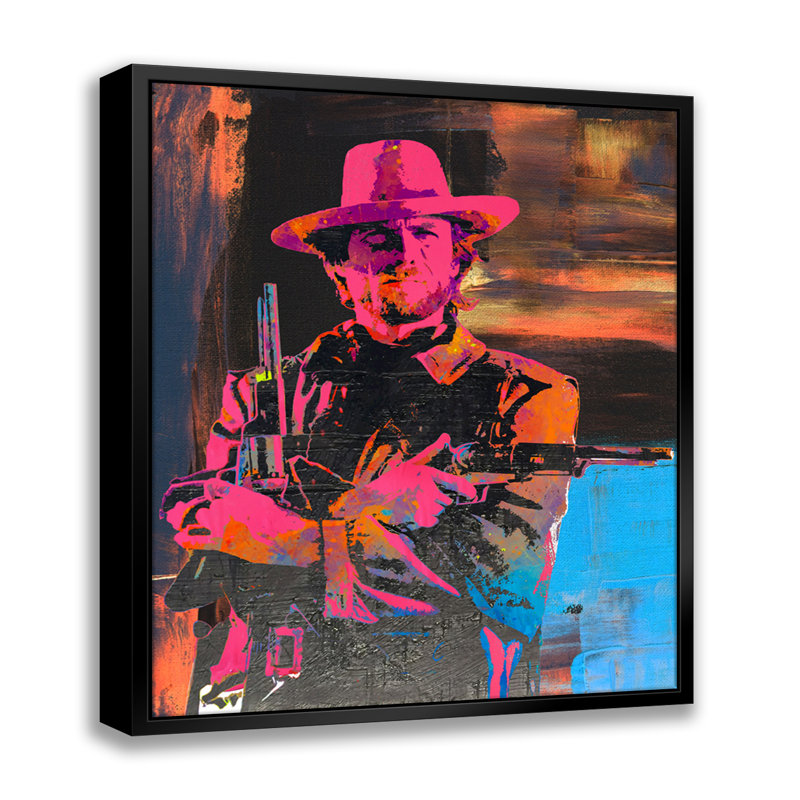 «Clint Eastwood Pop Art», estampe numérique sur toile avec cadre flottant vertical, H 30 po x l 24 po