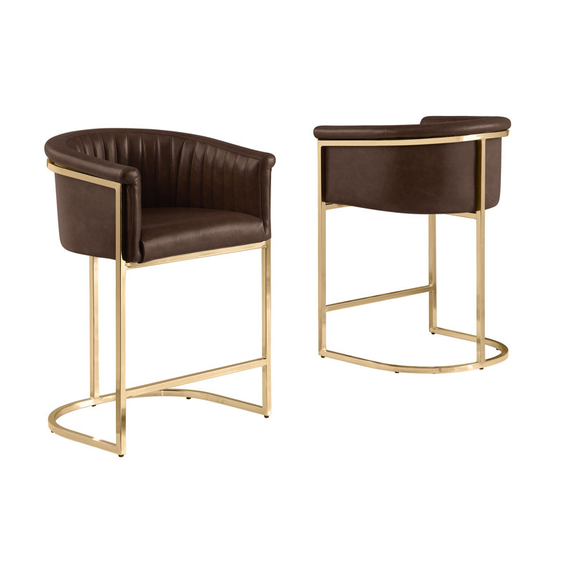 Leathaire Counterstools With Gold Chrome Base, Espresso