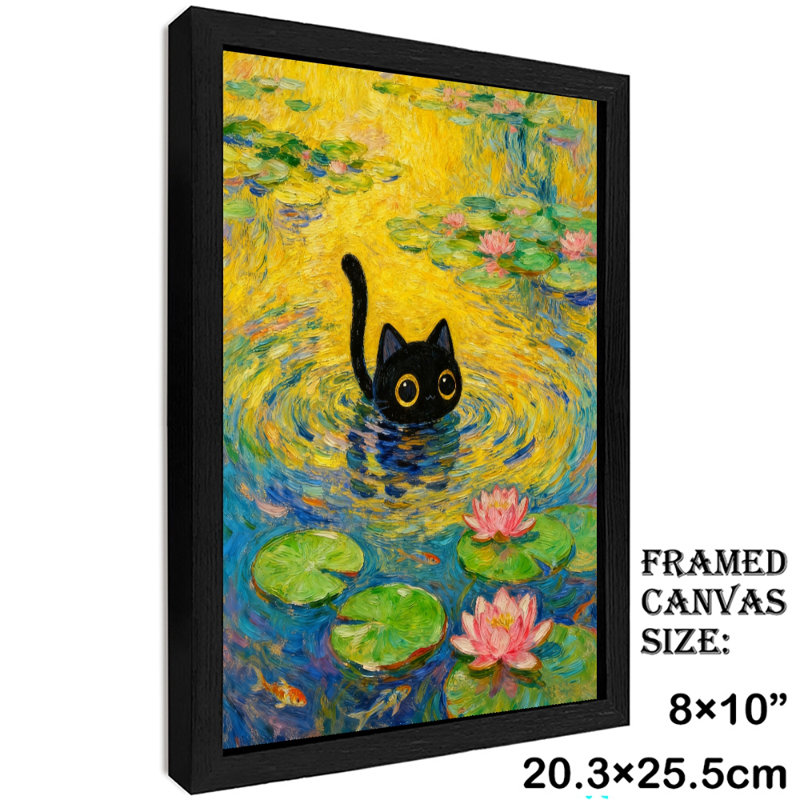 Reproduction d'art encadré noir de style rétro Monet nénuphar, H 11 po x l 9 po