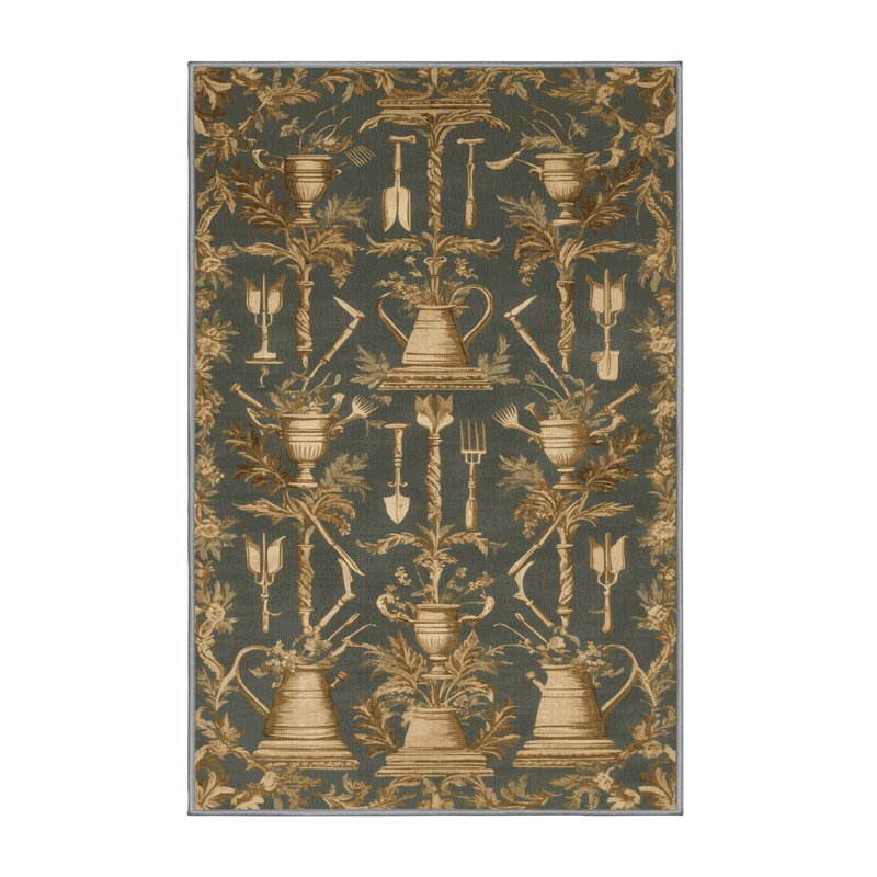 Tapis brun français lavable à la machine, Rectangle 5 pi x 7 pi