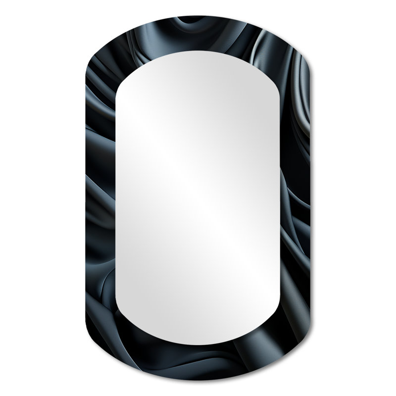 Silk Fractal Noir curves I - Fractal Cylinder Unique Wall Mirror, Modern Asymmetrical Mirror, Printed Metal Art, 31" x 19"