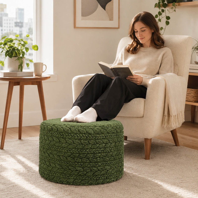 Repose-pieds rond en mousse, repose-pieds polyvalent, polyester, Vert